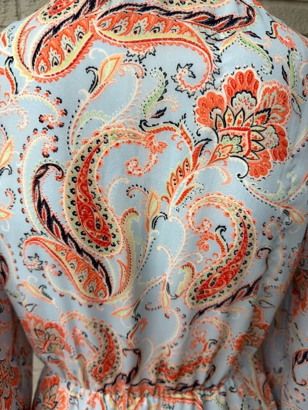 Jun & Ivy Women's Light Blue & orange Paisley Faux Wrap Mini Dress Size M